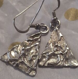 Textured Silver Triangle Drop Earrings - Modern Metallic Style